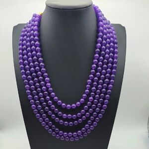1025 Cts Natural 5 Strand Amethyst Round Shape Beaded Natural Gemstone Necklace